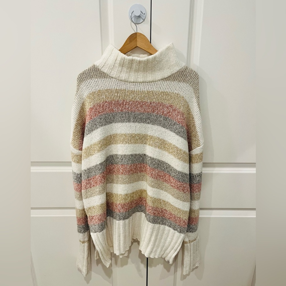 Eddie Bauer Women’s XL tunnel neck multi color stripped tunic length sweater